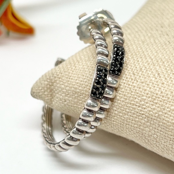 John Hardy Bedeg Lava Black Sapphire Hoop Earrings .925 - Picture 3 of 9